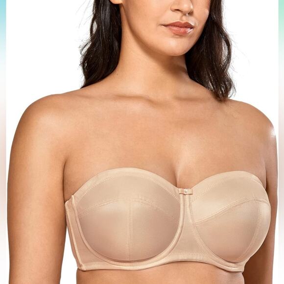 DELIMIRA Women's Strapless Bra Plus Size Underwire Convertible Non Padded 46D - Picture 1 of 8